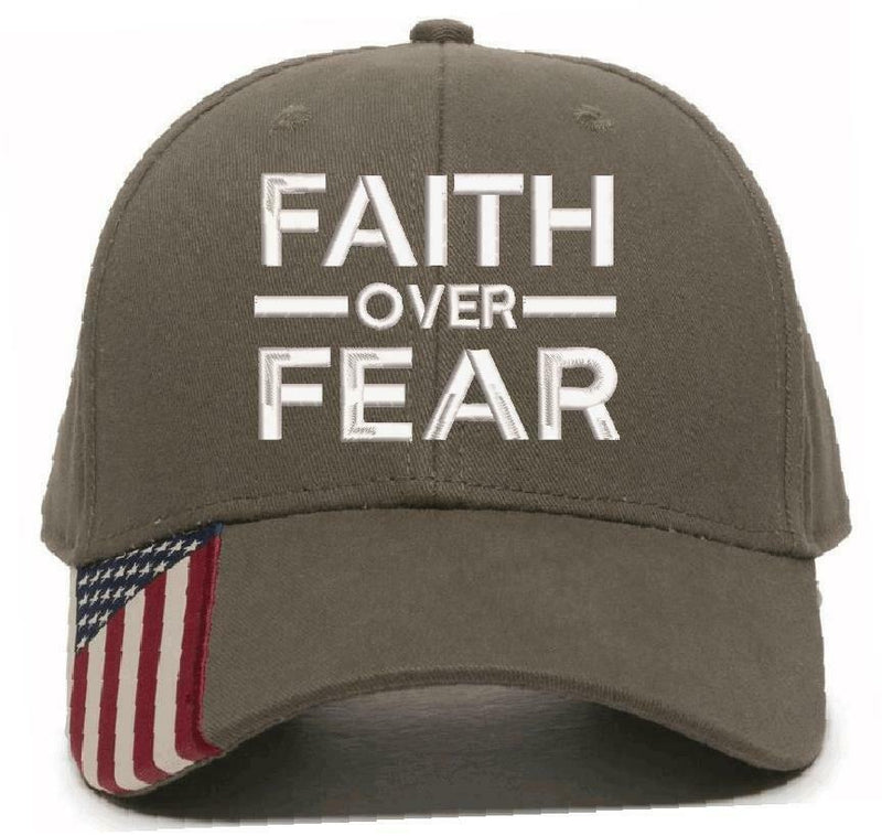 Faith Over Fear Embroidered USA-300 Adjustable Hat with Flag Brim - Var. Colors