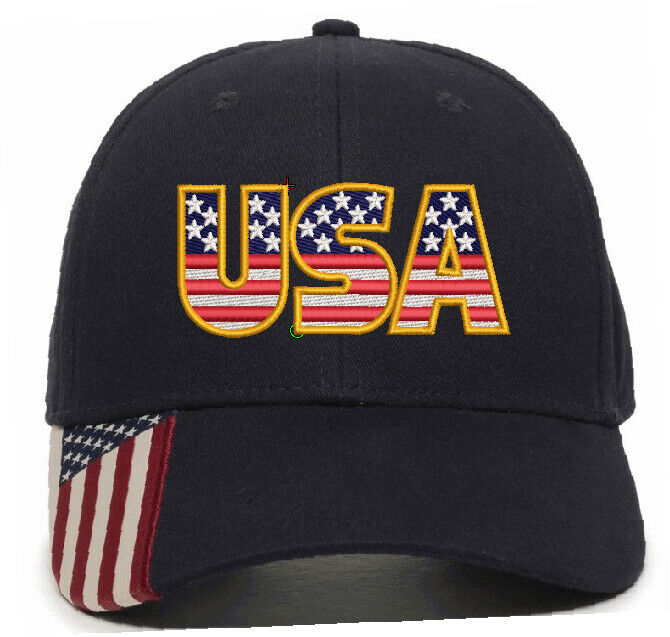 USA Embroidered Hat - USA300 Outdoor Adjustable Hat with Flag Brim - USA USA