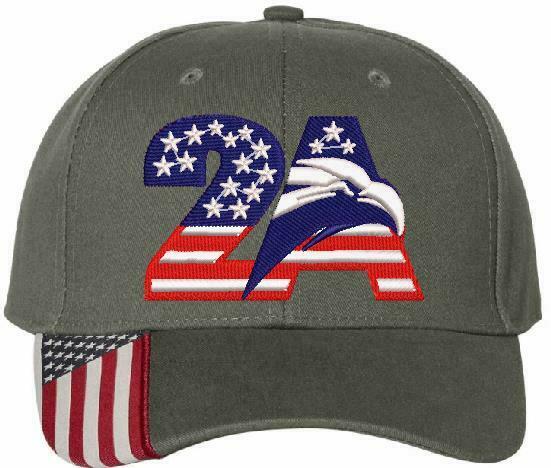 2nd Amendment Hat Embroidered USA/2A Design - Adjustable USA300 Hat Flag Brim