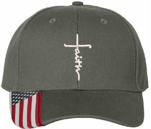 Faith Hat - Embroidered USA300 Adjustable hat w/ flag brim Faith Jesus Christ