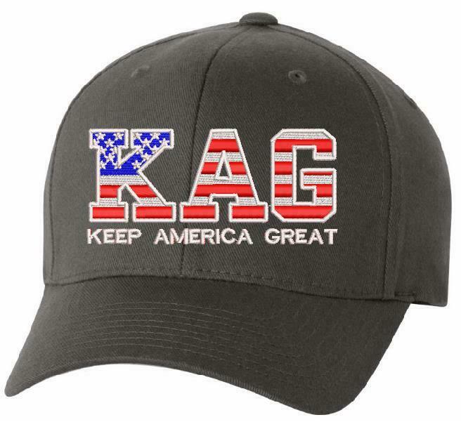 Keep America Great USA Trump KAG Flex fit Embroidered hat with BACK USA FLAG