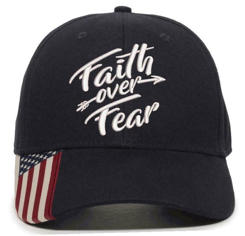 Faith Over Fear Embroidered USA-300 Adjustable Hat with Flag Brim Arrow Version