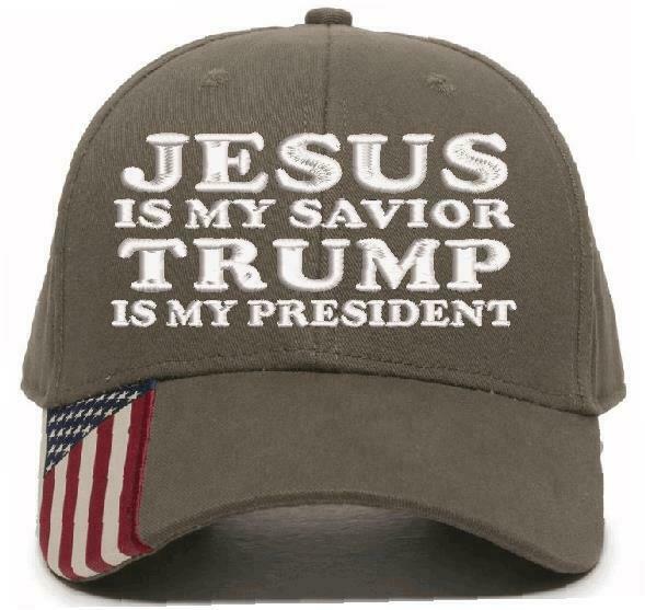 Jesus is my savior Trump is my President Outdoor Cap USA300 Flag Brim Hat Style