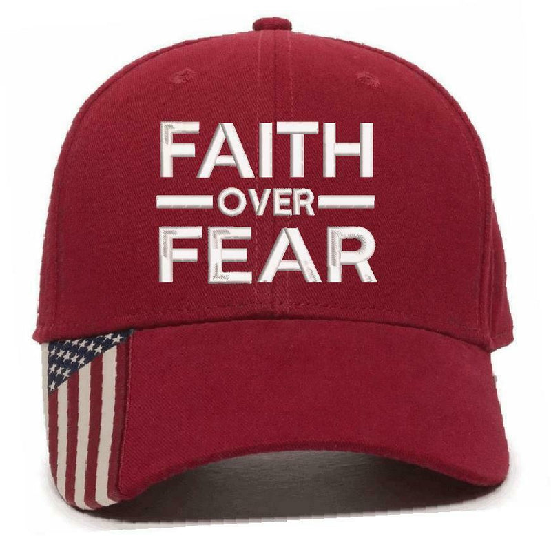 Faith Over Fear Embroidered USA-300 Adjustable Hat with Flag Brim - Var. Colors