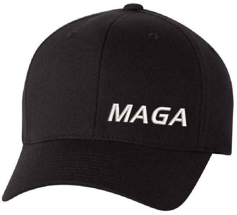 Make America Great Again Hat Flex Fit with Lower Side MAGA and flag on the back