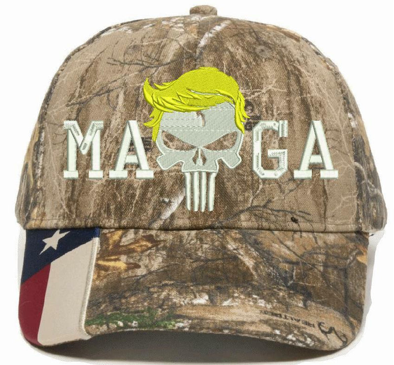 Trump Hat Punisher MAGA Embroidered Hat w/ DEPLORABLE on back / Flex Fit or Adj.