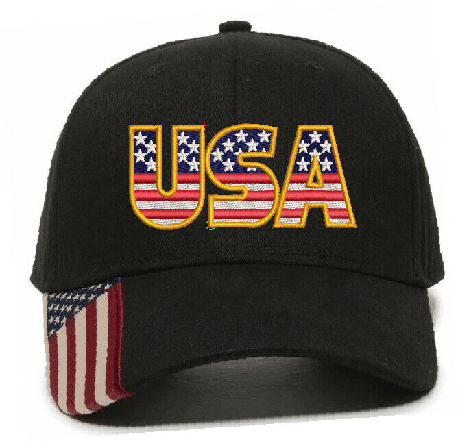 USA Embroidered Hat - USA300 Outdoor Adjustable Hat with Flag Brim - USA USA