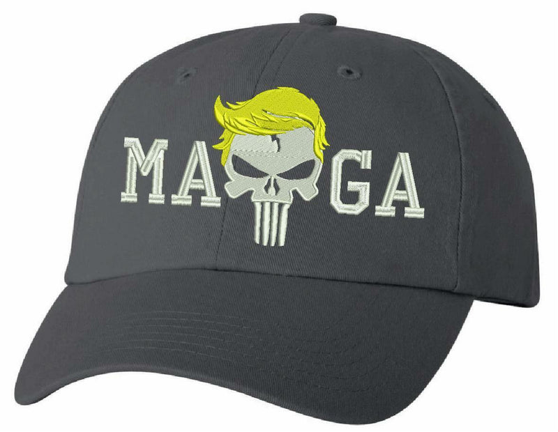 Trump Hat Punisher MAGA Embroidered Hat w/ DEPLORABLE on back / Flex Fit or Adj.