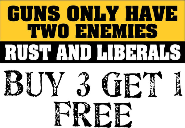 2nd Amendment Bumper Sticker - Guns only have 2 enemies RUST/LIBERALS 8.8" X 3"