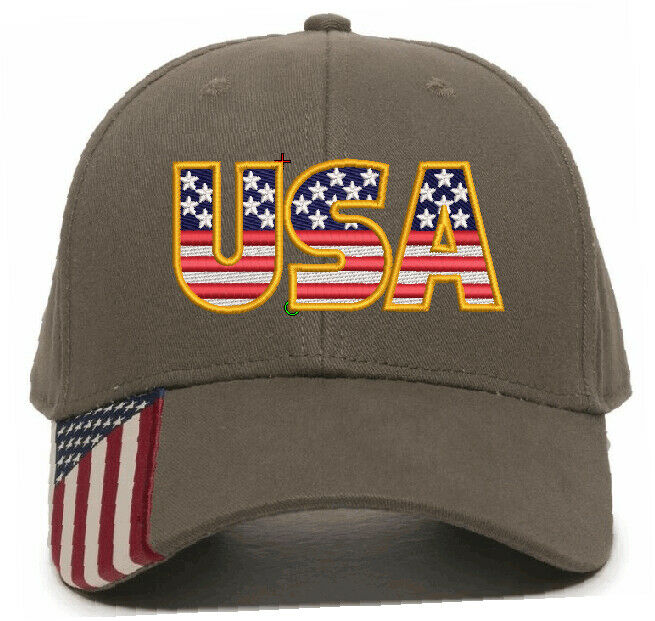 USA Embroidered Hat - USA300 Outdoor Adjustable Hat with Flag Brim - USA USA