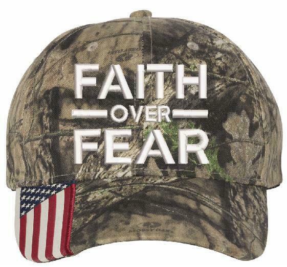 Faith Over Fear Embroidered CWF305 Mossy/Edge Adjustable Hat with Flag Brim