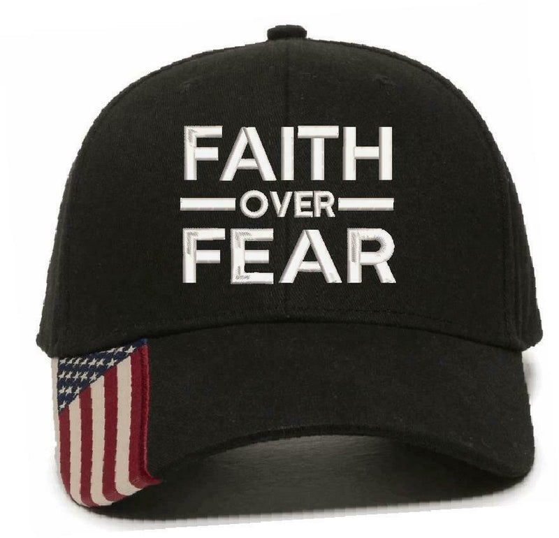 Faith Over Fear Embroidered USA-300 Adjustable Hat with Flag Brim - Var. Colors