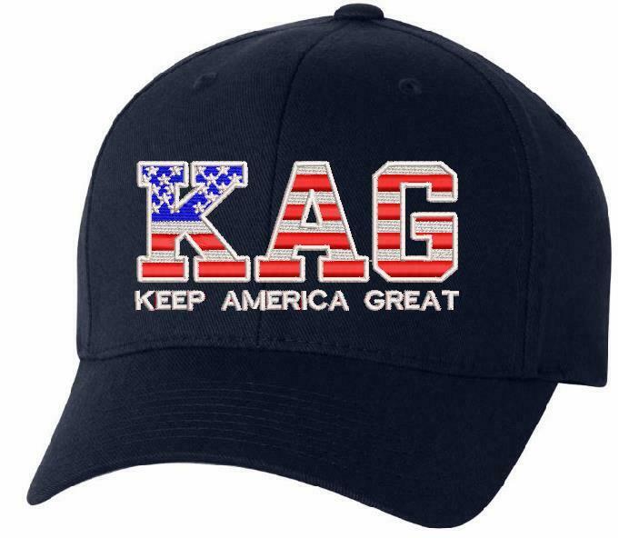 Keep America Great USA Trump KAG Flex fit Embroidered hat with BACK USA FLAG