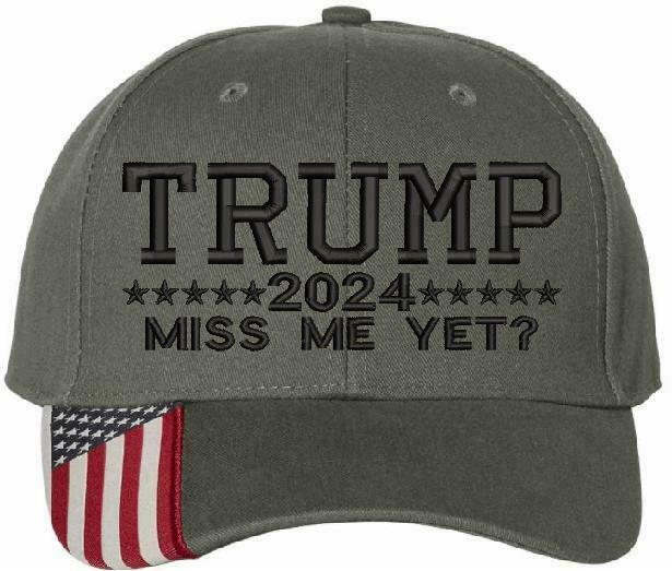 Trump 2024 "Miss Me Yet" USA300 Embroidered Outdoor Cap w/Flag Brim TRUMP 2024