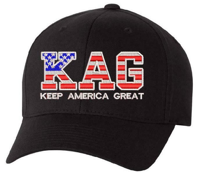 Keep America Great USA Trump KAG Flex fit Embroidered hat with BACK USA FLAG