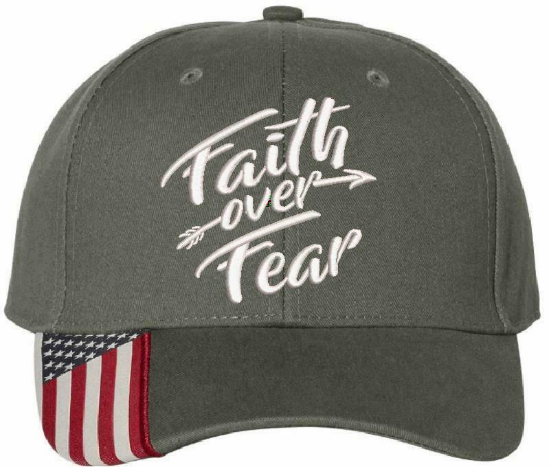 Faith Over Fear Embroidered USA-300 Adjustable Hat with Flag Brim Arrow Version